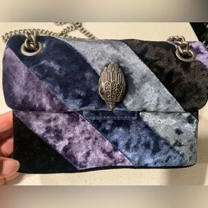 Kurt Geiger Mini Soho Bag- Velvet Patchwork Clutch with Silver Accents